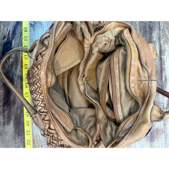 Vintage Women's Brown Woven Leather Purse Italy Satchel Hand Bag - Picture 8 of 8